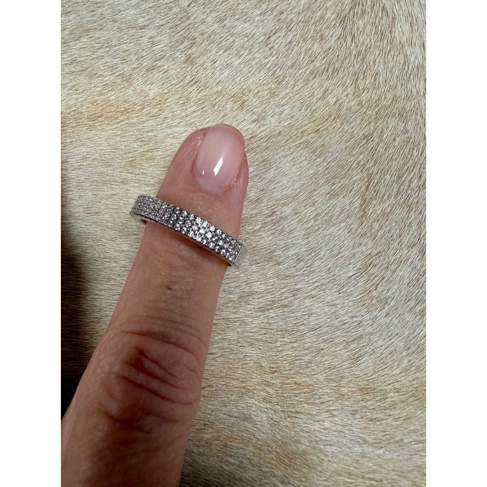 925 Sterling Silver Double Row Pave Cubic Zirconia Band Ring Size 9